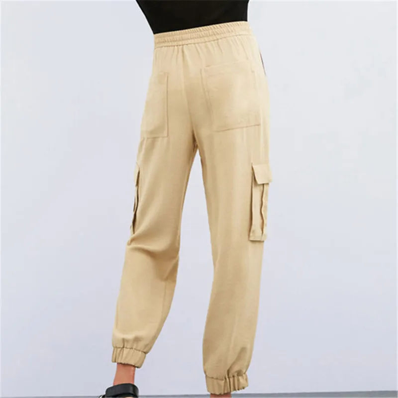 Summer Autumn Women Long Pants 2019 Harajuku Solid Elastic Waist Trousers Casual Female Pockets Streetwear | Женская одежда