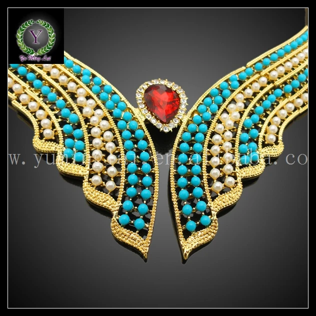 Африканский Elegent золотой Цвет позолоченные украшения голубой Хрусталь Ювелирные