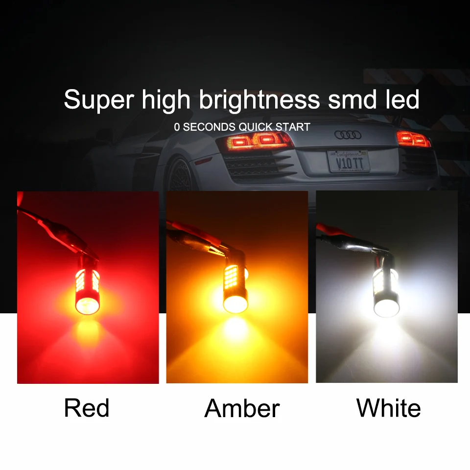 

ANMINGPU 2x Signal Lamp 1157 Led Bay15d Bulb 42SMD 2835Chips P21 5W Led White Yellow Led Auto Stop Brake Lights Tail Light