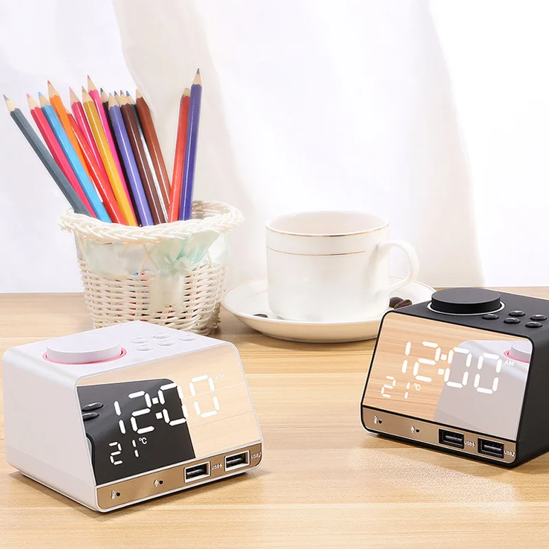 

Digital Alarm Clock Bluetooth Speaker Dual USB Ports Temperature LED Display for Home GDeals