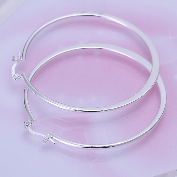 E043 925 sterling silver smooth flat big circle Round Hoop fine earring for women fashion jewerly factory price wholesale | Украшения и