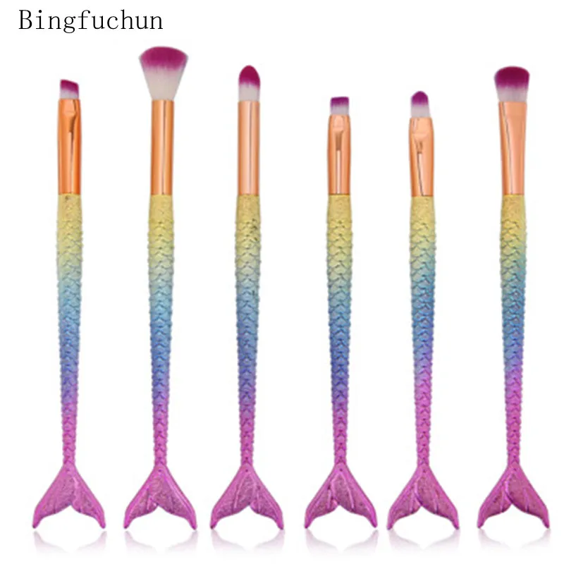 6 шт. набор кистей для макияжа Русалочки пудра тени век контурные румяна