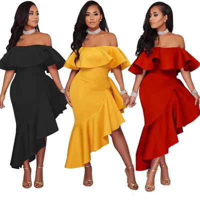 Платье Для женщин односторонний преувеличены жабо сексуальные платья Bodycon slash