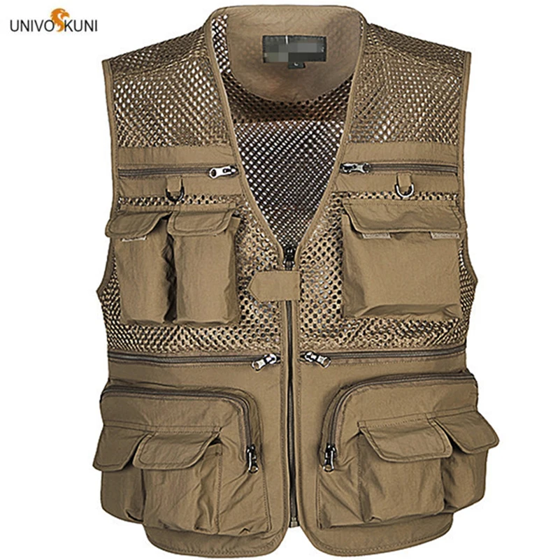 

UNIVOS KUNI Men Tactical Vest Chest Pocket Summer Mesh Casual Work Clothing Collarless Breathable Big Size 5XL Chaleco Tactico