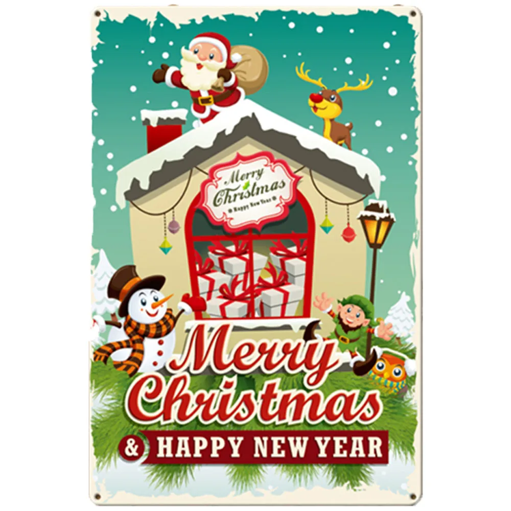 Металлические жестяные плакаты с Санта-Клаусом Рождественское украшение для