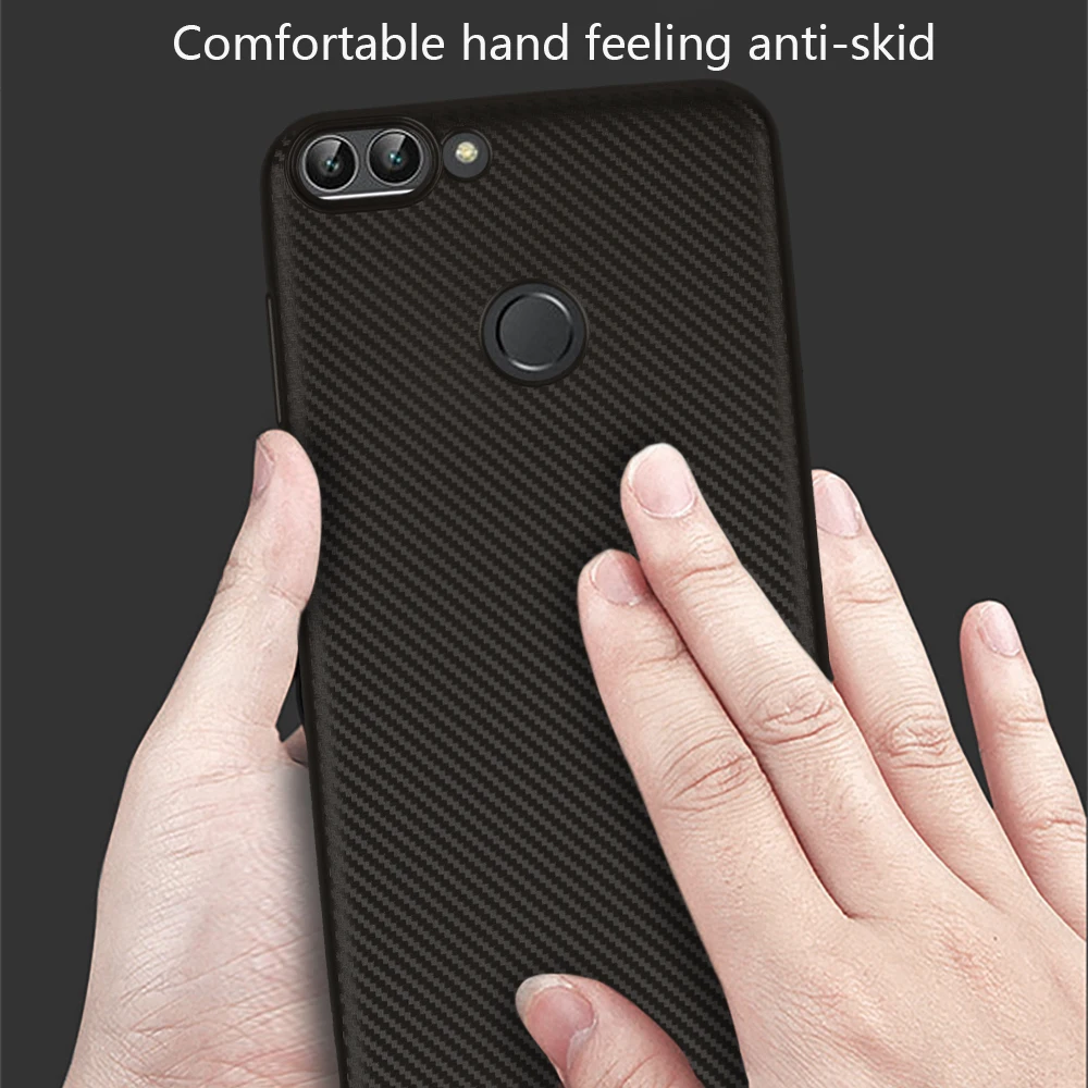 YIESOM For Huawei P Smart Case Silicone Brushed Carbon Fiber Texture Enjoy 7S Cover TPU Shockproof Protect Shell |