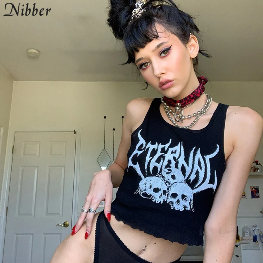 Nibber2019summer на молнии с надписями Базовые Трикотажные укороченные топы женские черные бретели уличной моды случайные футболки без рукавов рубашка, майка, топы