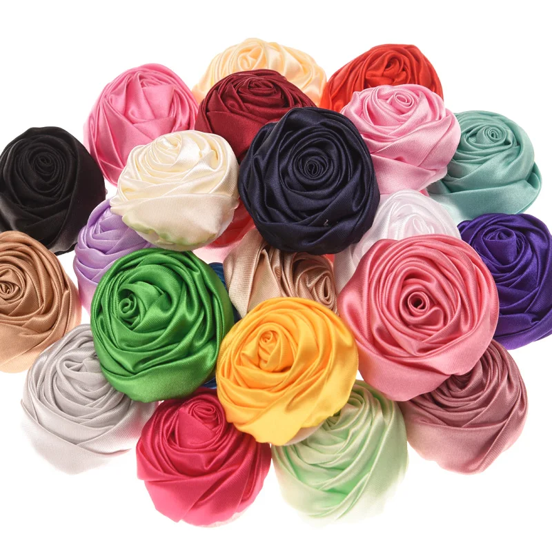 12 шт. атласные Цветочные Розы бутоны для волос аксессуары DIY цветов без зажимов