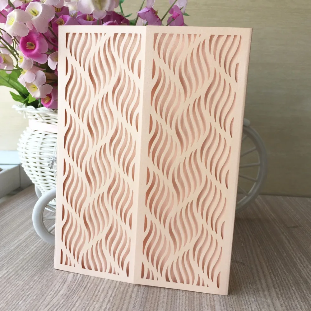 

50pcs Latest Peach Pearl Paper Wedding Party Invitation Card Hollow Out Carved Crafts Card for Wedding Favor Party Decoration