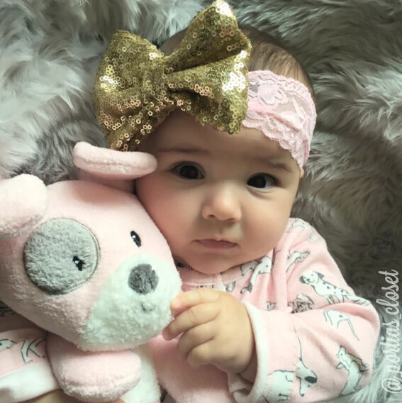 10 шт./лот ручная работа большой бант Кружевная повязка на голову для