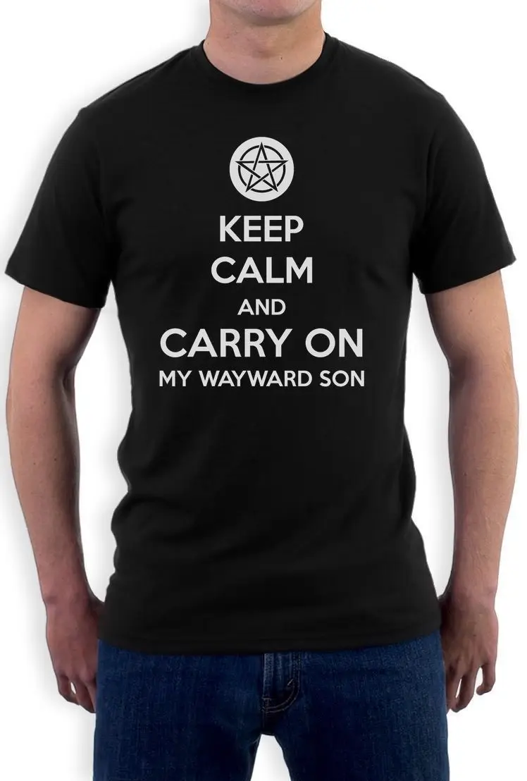 Keep Calm and Carry On My своенравного сын футболка Сверхъестественное | Мужская одежда