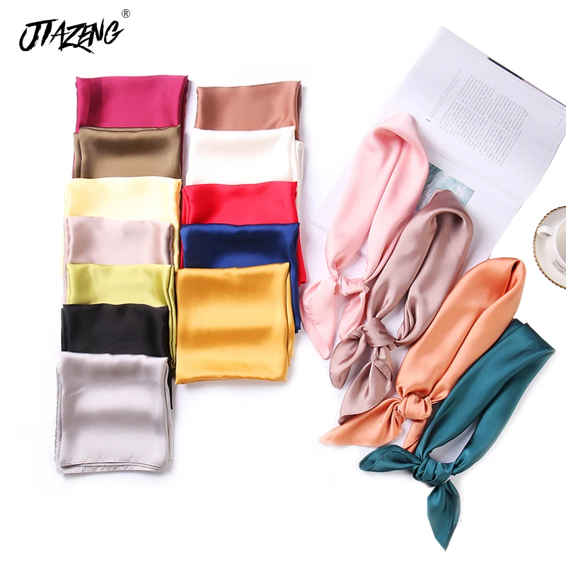 2019 Hot Luxury Brand Bags Scarf Women's Silk Fashion Lady Square Scarves Soft Shawls Pashmina Solid Color Bandana 70*70cm | Аксессуары