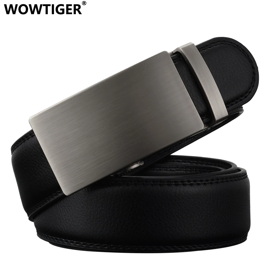 WOWTIGER New Fashion Designer Belts for Men Sliding Buckle Ratchet Luxury Leather Men Belt Automatic ceinture homme