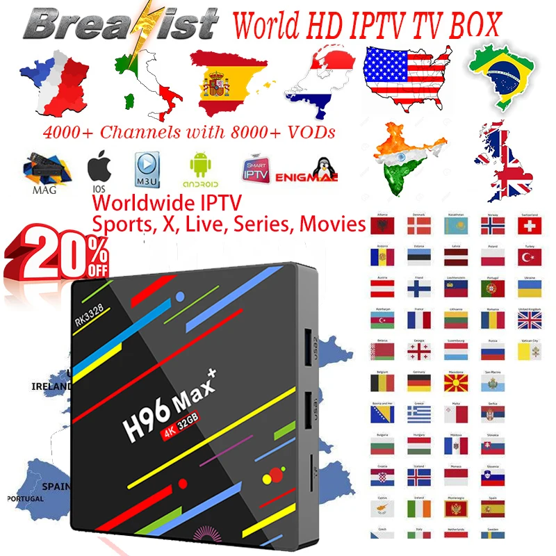 Smart IP tv M3U подписка Испания Франция французская Португалия Великобритания США Канада индийская Европа Бразилия Германия Android tv BOX 9,0 IP tv код