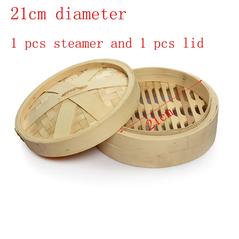 21cm 1 steamer1 lid Одна клетка или крышка для приготовления бамбуковой пароварки для рыбы, риса, овощей, набор корзин для закусок, кухонные инструменты для приготовления пищи, пароварка для вареников, паровой горшок - Цвет: 21cm 1 steamer1 lid