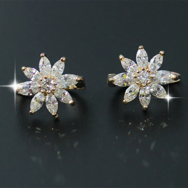 Женские серьги гвоздики с фианитами в виде цветка и маргаритки|clip earrings|fashion clip