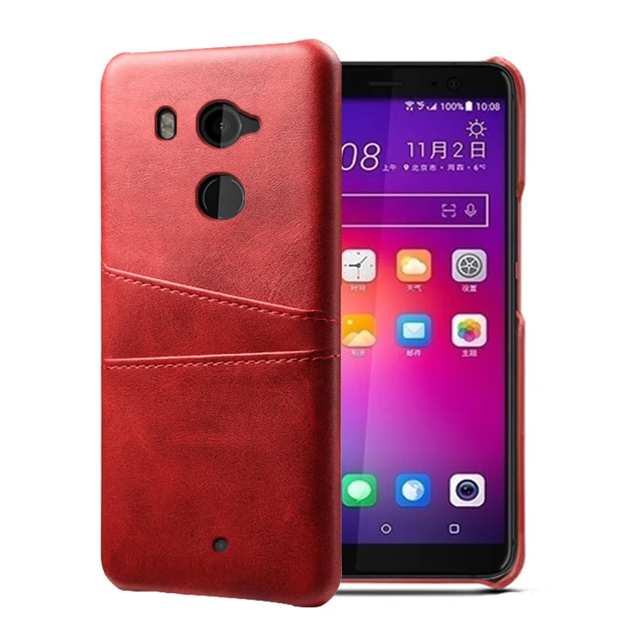 Кожаный держатель для карт чехол для телефона для htc One A9 D12 E9 Plus E9+ M10 Pro M9 Plus U Play Ultra U11 Pro U12 X9 X10 чехол для телефона - Цвет: Красный