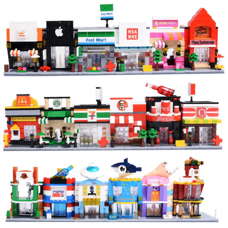 Новый Одноместный Legoingly Mini City Street серия еда конфеты пицца Мороженое магазин