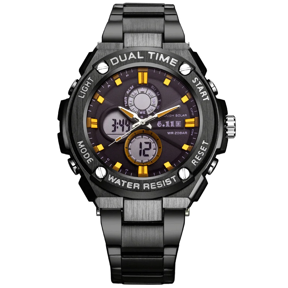 black band yellow 6,11 мужские s новые модные часы со стальным ремешком многофункциональные светящиеся Двухъядерные водонепроницаемые наружные мужские часы мужские спортивные часы - Цвет: black band yellow