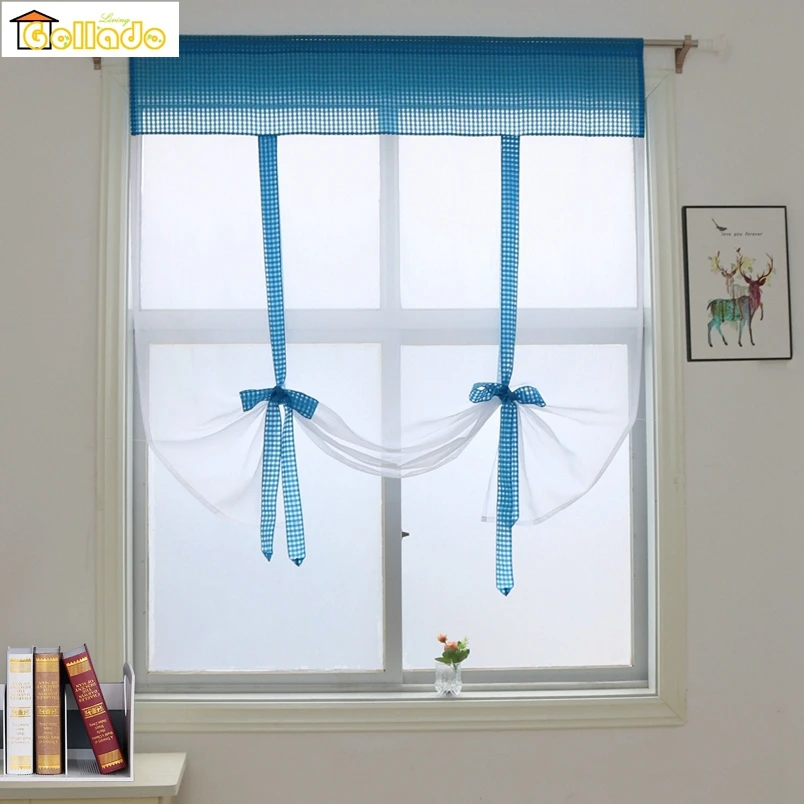 Клетчатые римские шторы с отстрочкой из органзы прозрачные для гостиной балкона