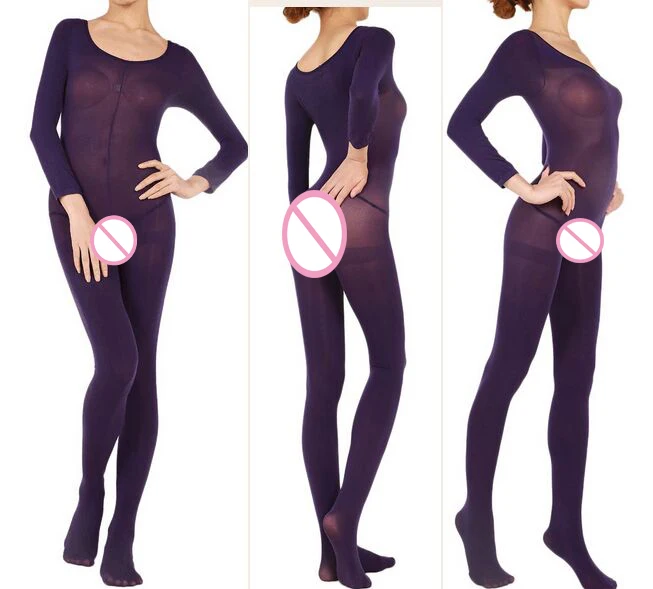 Purple Not Open Crot Новинка, женские плотные теплые эластичные чулки с низким воротником и открытым/не открытым шаговым швом, Корректирующее белье, женские мягкие Боди и боди, 5 цветов - Цвет: Purple Not Open Crot