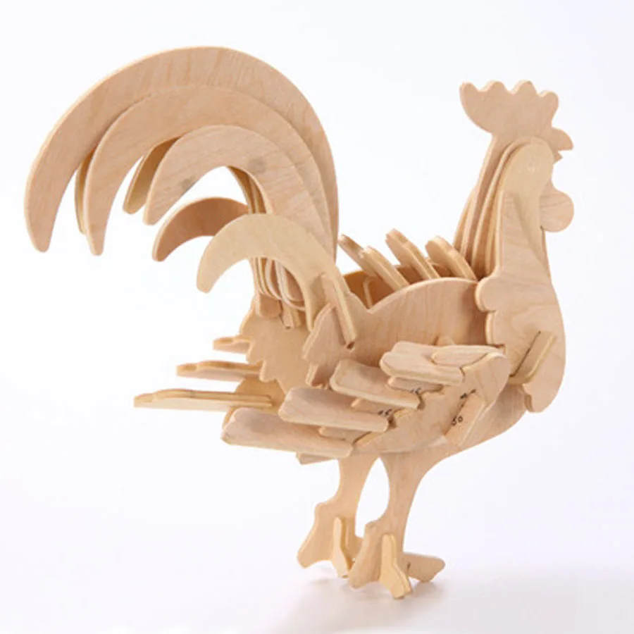 cock Милые игрушки DIY 3D деревянные головоломки/11 моделей Развивающие деревянные Мультяшные Животные головоломки Детский подарок - Цвет: cock