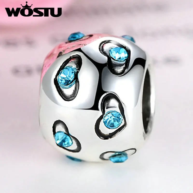 Женский браслет WOSTU романтичный синего цвета с серебристыми бусинами для
