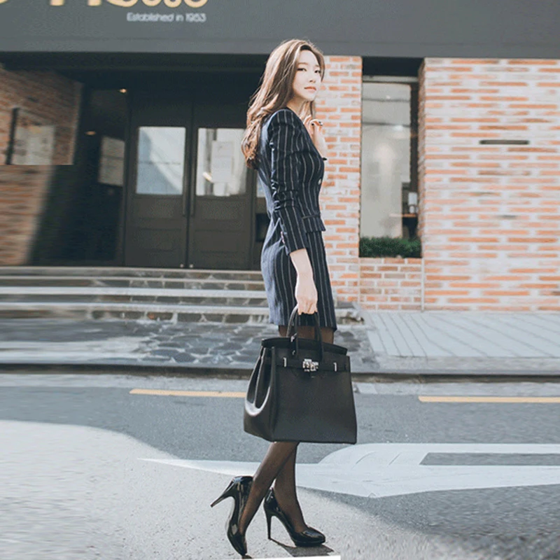 BGTEEVER офисный женский тонкий полосатый блейзер для женщин двубортный с отложным