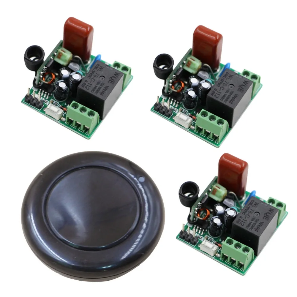 Мини-размер 220 В 1CH беспроводной переключатель системы дистанционного управления 3 приемника и 1 передатчик обучающий код Переключение с мгновенной фиксацией