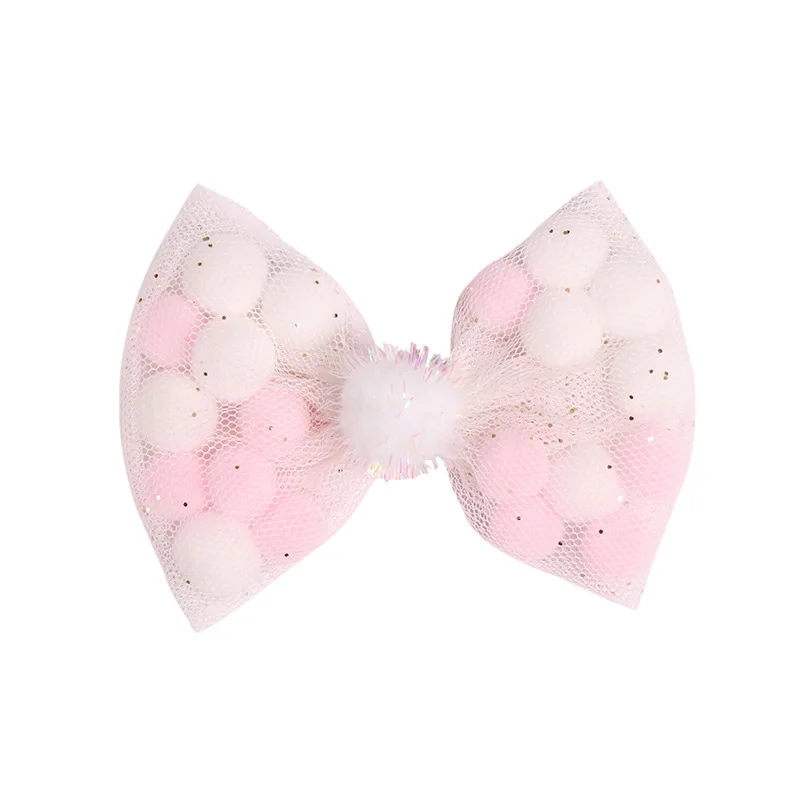 Милые кавайные заколки для волос модные тюлевые с бантом цветные пушистые шарики