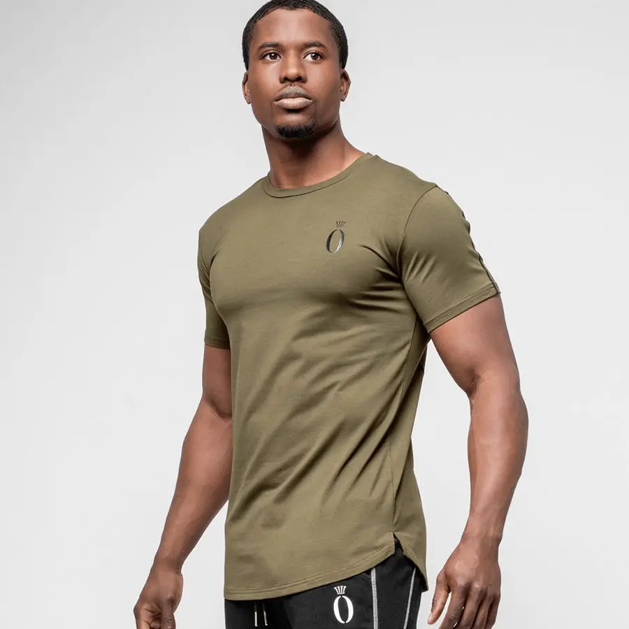 Army Green Летняя новинка, мужская хлопковая обтягивающая футболка с коротким рукавом для тренажерного зала, фитнеса, бодибилдинга, тренировок, футболки, топы, Мужская брендовая одежда для кроссфита - Цвет: Army Green