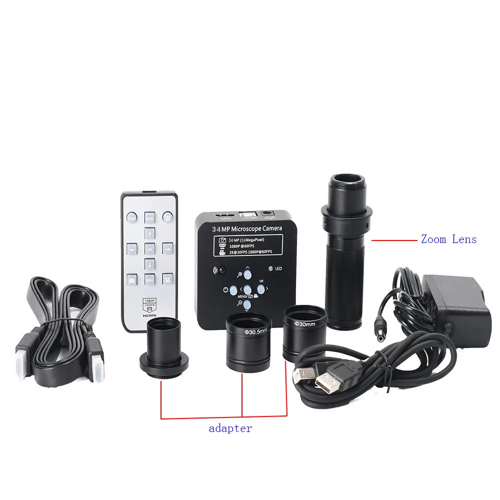 34MP 2K 1080P 60FPS HDMI Промышленная камера с интерфейсом USB с c-креплением зум-объектив цифровой видео микроскоп+ 23,2 мм 30 мм/30,5 м кольцевой адаптер