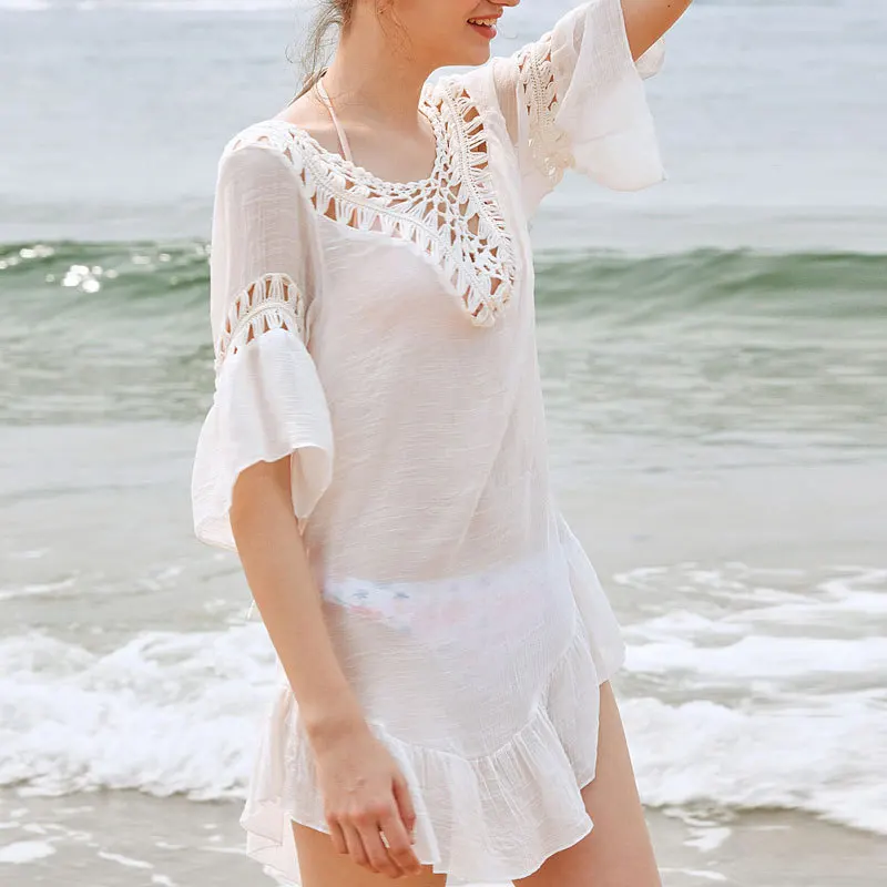 Купальник накидка летнее пляжное бикини вязаное крючком платье с кисточками