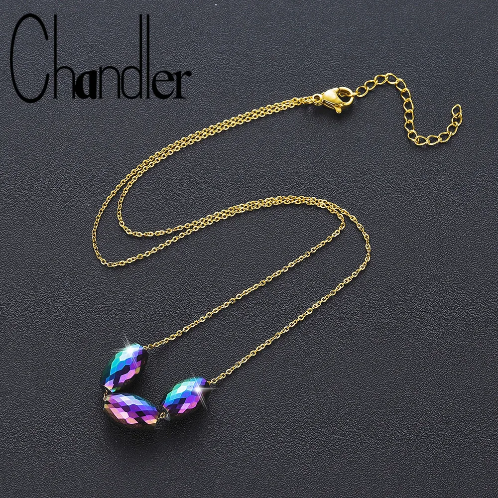 Чандлер Корейский Европейский граненый кристалл ожерелье из бисера Фиолетовый