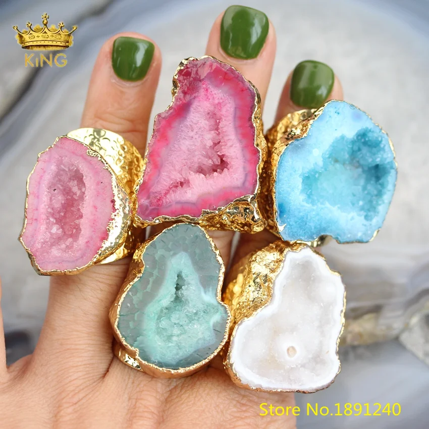 5 шт. летние кольца модные ювелирные изделия Золотое кольцо Rock Druzy Geode распродажа