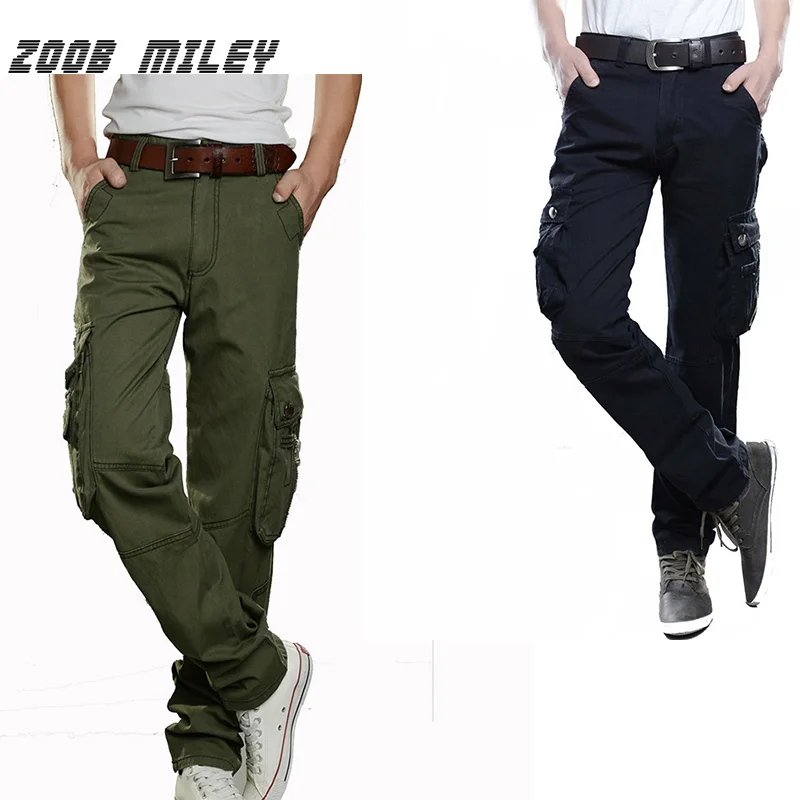 ZOOB MILEY Plus Size Men's Cargo Pants Casual Trousers Multi Pocket Overalls Loose Fit 100%Cotton Not Include the Belt | Мужская