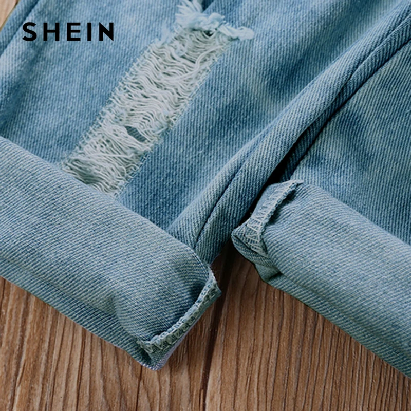 SHEIN/Детские рваные футболки с надписями и потертыми джинсами для маленьких мальчиков комплект из двух предметов, г. Весенние повседневные комплекты с короткими рукавами для мальчиков