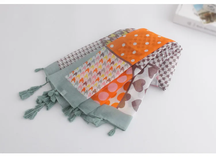 

New Arrival Dot Polka Print Tassel Scarf Women Head Wrap Bandana Plaid Print Hijab Lovely Heart Print Muslim Hijab Free Shipping