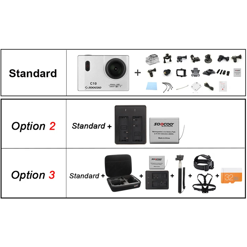 ES местная доставка: Экшн камера SOOCOO C10 Full HD 1080 P/30fps WiFi 1 5 дюйма LCD 170D спортивная