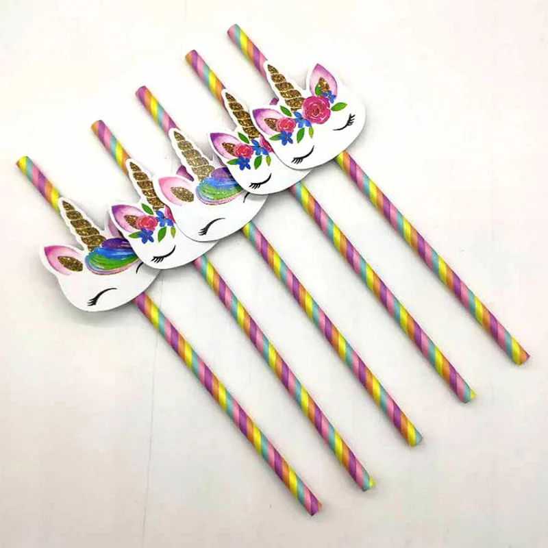 20 шт. Единорог Бумага принт гибкий питьевые соломки для дней рождения вечерние