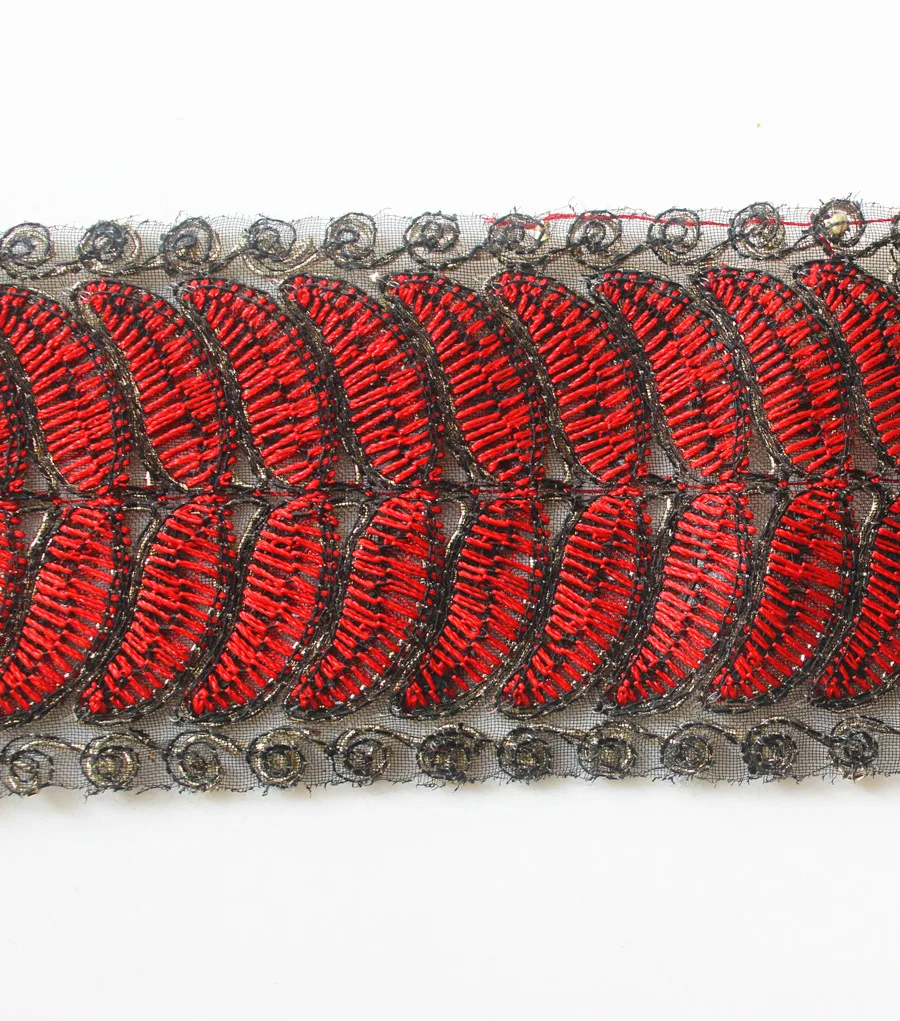 7 ярдов шнур вышитый Венецианский мотив Золотая красная Аппликация Обрезка