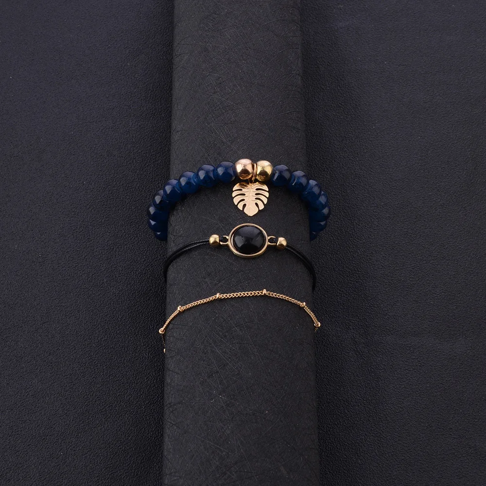 3 шт./компл. набор женских браслетов с бусинами в виде листьев богемном стиле