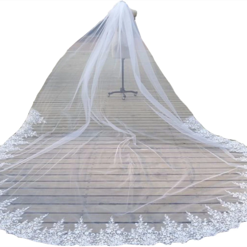 

SHAMAI one layer lace edge Long 2 metre * 3 metre length bridal veils Cathedral length wedding veil bridal accessories