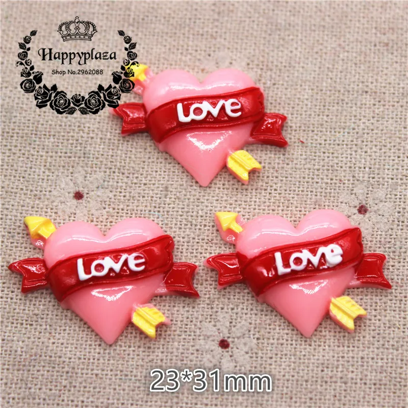 

10pcs 23*31mm Resin Pink love Heart Flatback Cabochon DIY Home Garden Decoration Accessories