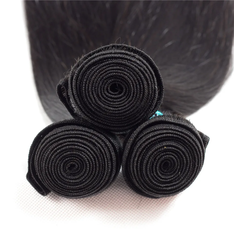 Камбоджийские прямые человеческие волосы пучки Закрытие 100% с фронтальной Aplus 3