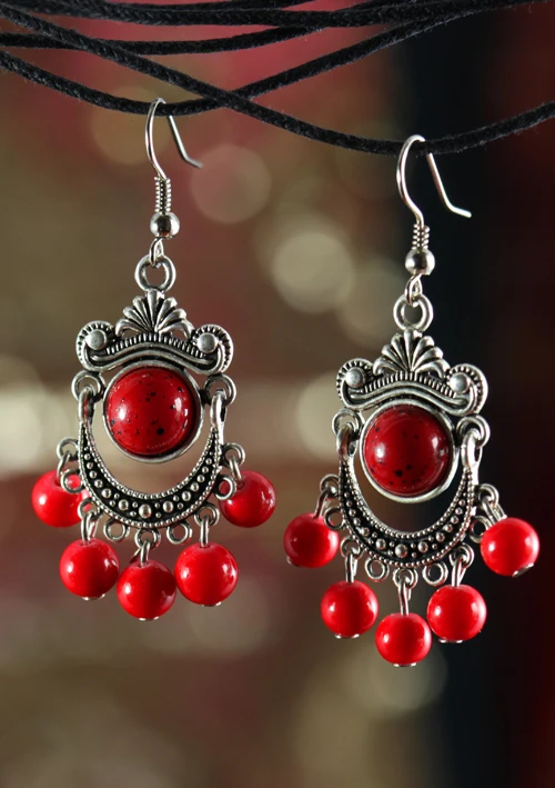 Винтажные серьги в виде цветка тибетские ювелирные бусы богемные этнические с