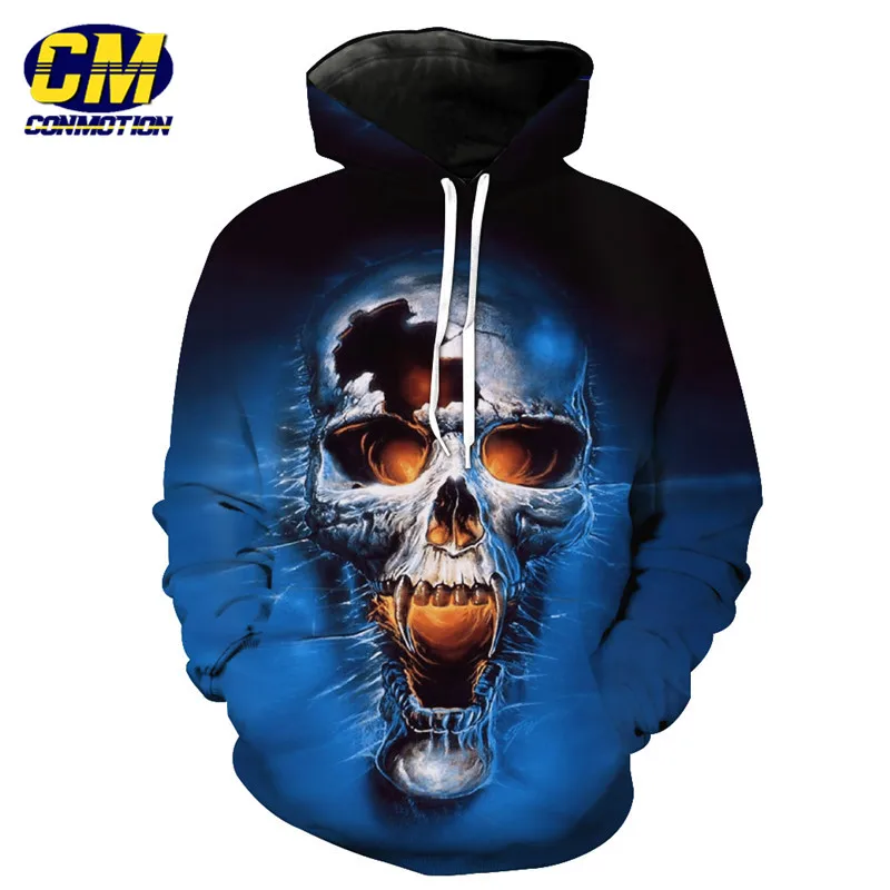 Мужская толстовка с капюшоном ConMotion синяя Толстовка принтом в виде черепа