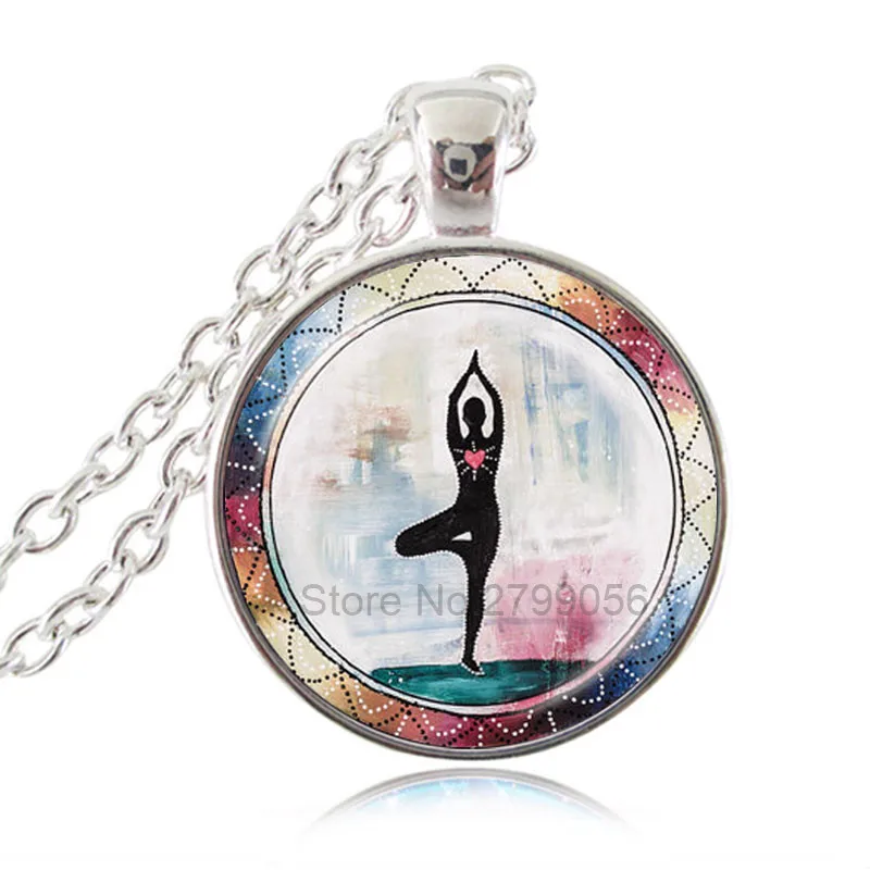 Йога поза кулон &quotНамасте&quot ожерелье Ом Символ Чакра Ювелирные изделия Стекло