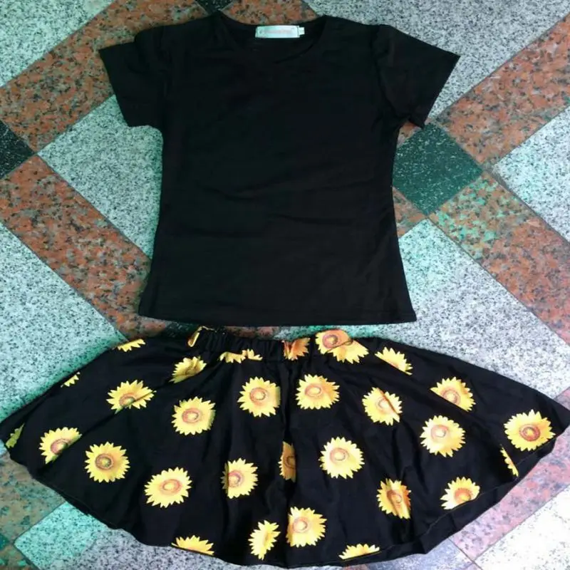 Комплект детской летней одежды из топа с коротким рукавом и юбки принтом|clothing set