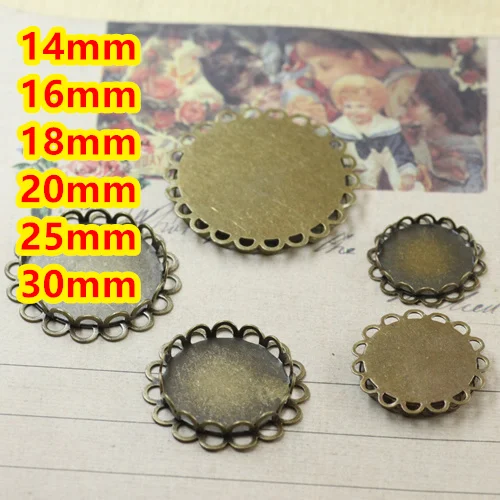 

14mm,16mm,18mm,20mm,25mm,30mm~Antique Bronze Double Lace Blank Pendant Trays Bases Cameo Cabochon Setting for Glass/Stickers